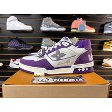 Load image into Gallery viewer, LOUIS VUITTON LV TRAINER MONOGRAM STRAP WHITE PURPLE SZ 8.5