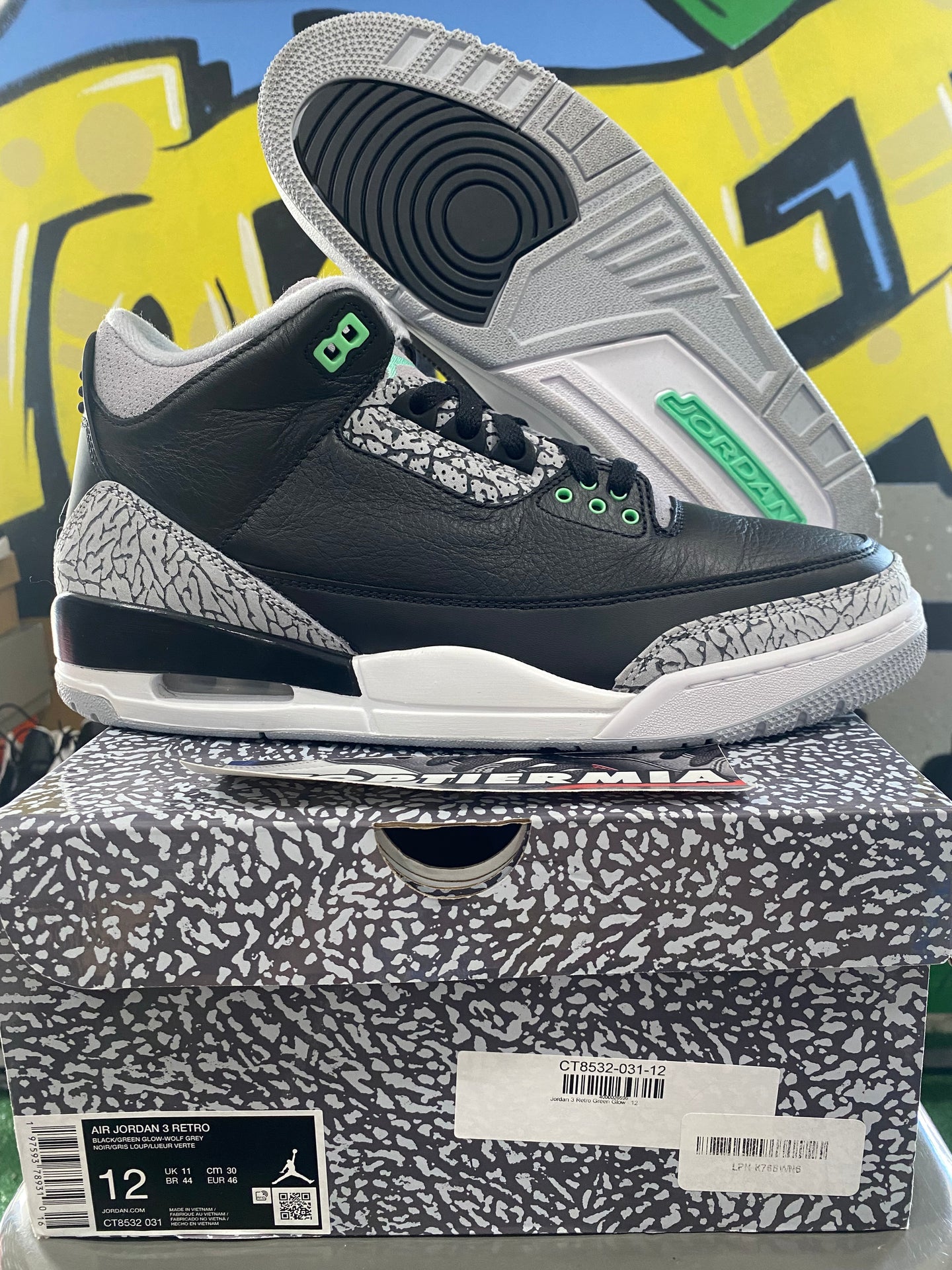 air jordan 3 green glow 2023 sz 12