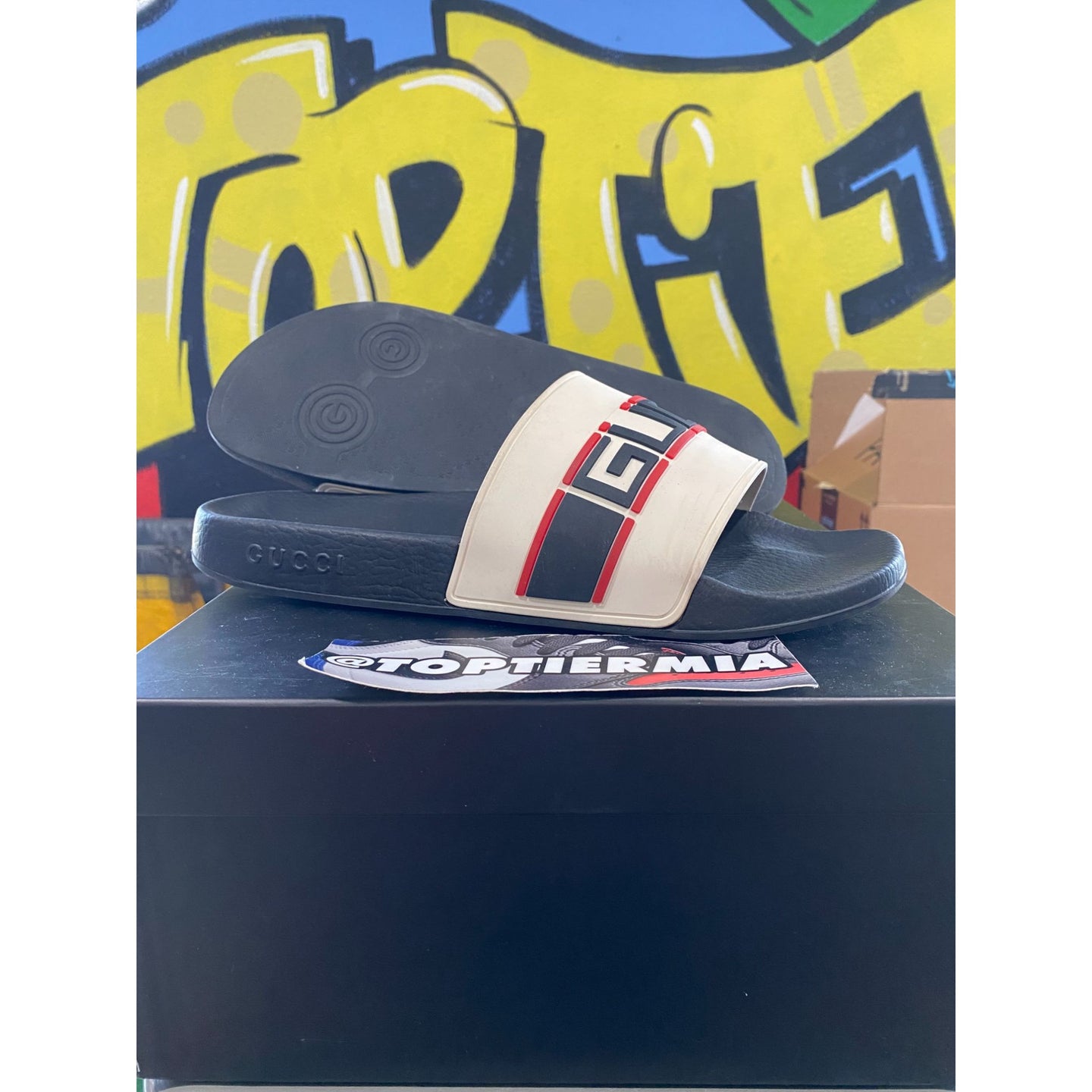 gucci slide stripe white ecru 2019 sz 12ul/13us