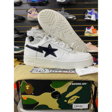 Load image into Gallery viewer, A BATHING APE BAPESTA #1 WHITE BLACK PATENT LEATHER SZ 10
