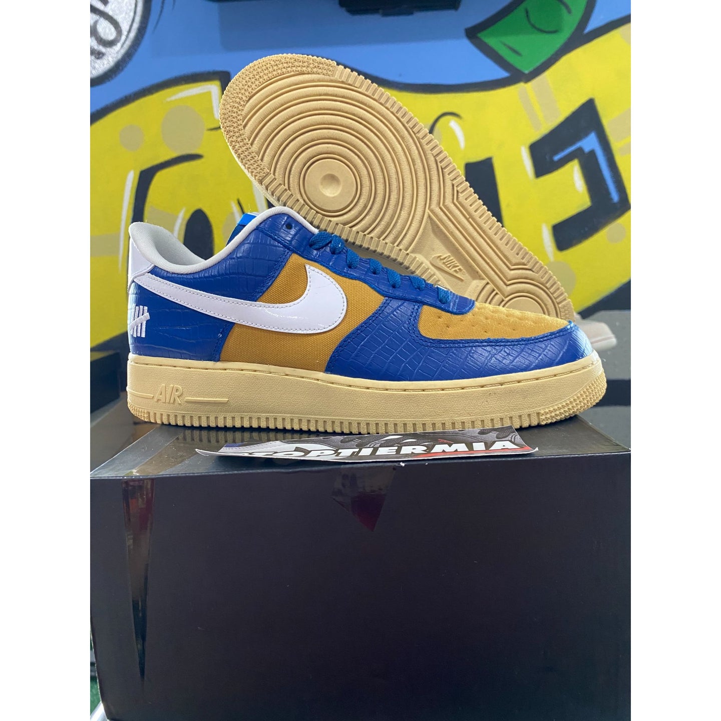Nike Air Force 1 Low Undefeated 5 On It Blue Yellow Croc 2021 sz 10.5
