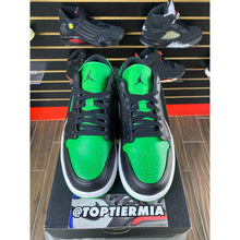 Load image into Gallery viewer, AIR JORDAN 1 LOW BLACK LUCKY GREEN SZ 9 BRAND NEW
