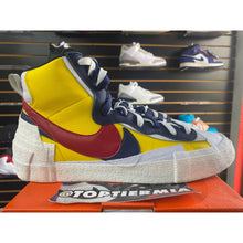 Load image into Gallery viewer, NIKE BLAZER MID SACAI MAIZE NAVY SZ 12
