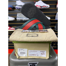 Load image into Gallery viewer, GUCCI RUBBER WEB CRISSCROSS SLIDES GREEN RED SZ 7

