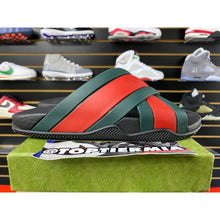 Load image into Gallery viewer, GUCCI RUBBER WEB CRISSCROSS SLIDES GREEN RED SZ 7
