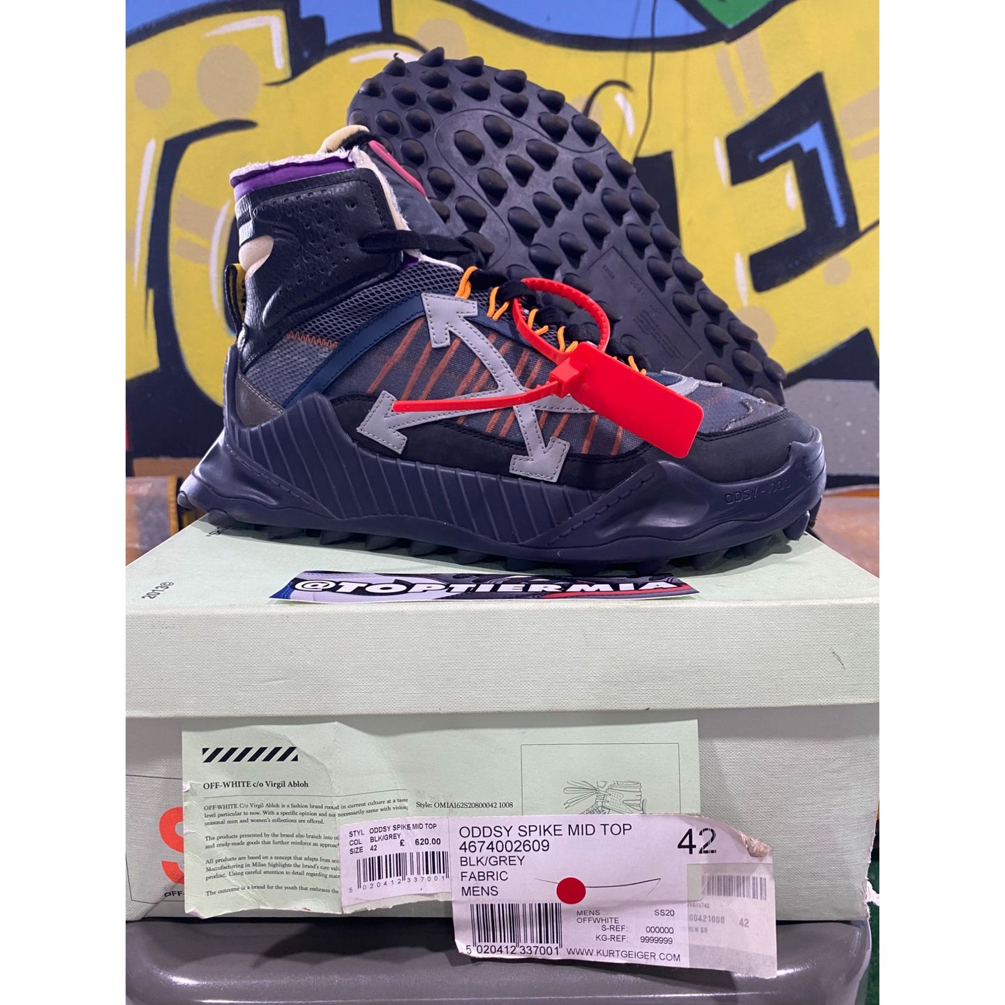 off white odsy 1000 high black grey sz 42eu/9us